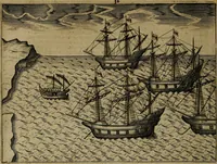 An illustration from Historische beschryvinghe der seer wijt beroemde Coop-stadt Amsterdam : waer inne benevens de eerste beginselen ende opcomsten der stadt, verscheyde privilgien ordonnantien, ende andere ghedenckweerdinghe gheschiedenissen met het ghene de nieuwe vergrootinghen der stadt, als oock de handel ende verre reysen ende de politie betreffende is, tot desen teghenwoordinghen tijt, nae her vervolch der jaeren, verhaelt werdt (1614)