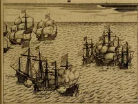 An illustration from Historische beschryvinghe der seer wijt beroemde Coop-stadt Amsterdam : waer inne benevens de eerste beginselen ende opcomsten der stadt, verscheyde privilgien ordonnantien, ende andere ghedenckweerdinghe gheschiedenissen met het ghene de nieuwe vergrootinghen der stadt, als oock de handel ende verre reysen ende de politie betreffende is, tot desen teghenwoordinghen tijt, nae her vervolch der jaeren, verhaelt werdt (1614)