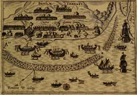 An illustration from Historische beschryvinghe der seer wijt beroemde Coop-stadt Amsterdam : waer inne benevens de eerste beginselen ende opcomsten der stadt, verscheyde privilgien ordonnantien, ende andere ghedenckweerdinghe gheschiedenissen met het ghene de nieuwe vergrootinghen der stadt, als oock de handel ende verre reysen ende de politie betreffende is, tot desen teghenwoordinghen tijt, nae her vervolch der jaeren, verhaelt werdt (1614)