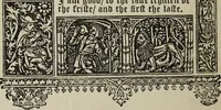 Picture 113 of 179 from Biblia pauperum, conteynynge thirty and eight wodecuttes illustrating the liif, parablis, and miraclis offe oure blessid Lord & Saviour Jhesus Crist, with the proper descrypciouns therof extracted fro the originall texte offe Iohn Wiclif.. (1885), leaf 105