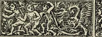An illustration from Biblia pauperum, conteynynge thirty and eight wodecuttes illustrating the liif, parablis, and miraclis offe oure blessid Lord & Saviour Jhesus Crist, with the proper descrypciouns therof extracted fro the originall texte offe Iohn Wiclif.. (1885)