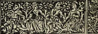 An illustration from Biblia pauperum, conteynynge thirty and eight wodecuttes illustrating the liif, parablis, and miraclis offe oure blessid Lord & Saviour Jhesus Crist, with the proper descrypciouns therof extracted fro the originall texte offe Iohn Wiclif.. (1885)