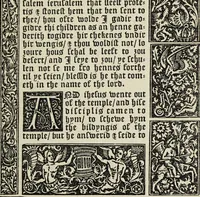Picture 157 of 179 from Biblia pauperum, conteynynge thirty and eight wodecuttes illustrating the liif, parablis, and miraclis offe oure blessid Lord & Saviour Jhesus Crist, with the proper descrypciouns therof extracted fro the originall texte offe Iohn Wiclif.. (1885), leaf 148
