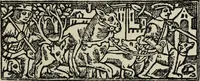 Picture 169 of 179 from Biblia pauperum, conteynynge thirty and eight wodecuttes illustrating the liif, parablis, and miraclis offe oure blessid Lord & Saviour Jhesus Crist, with the proper descrypciouns therof extracted fro the originall texte offe Iohn Wiclif.. (1885), leaf 160