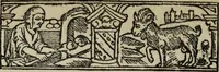 An illustration from Biblia pauperum, conteynynge thirty and eight wodecuttes illustrating the liif, parablis, and miraclis offe oure blessid Lord & Saviour Jhesus Crist, with the proper descrypciouns therof extracted fro the originall texte offe Iohn Wiclif.. (1885)