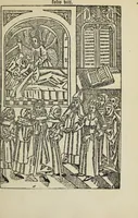 An illustration from Biblia pauperum, conteynynge thirty and eight wodecuttes illustrating the liif, parablis, and miraclis offe oure blessid Lord & Saviour Jhesus Crist, with the proper descrypciouns therof extracted fro the originall texte offe Iohn Wiclif.. (1885)