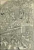 An illustration from Biblia pauperum, conteynynge thirty and eight wodecuttes illustrating the liif, parablis, and miraclis offe oure blessid Lord & Saviour Jhesus Crist, with the proper descrypciouns therof extracted fro the originall texte offe Iohn Wiclif.. (1885)