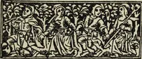 Picture 57 of 179 from Biblia pauperum, conteynynge thirty and eight wodecuttes illustrating the liif, parablis, and miraclis offe oure blessid Lord & Saviour Jhesus Crist, with the proper descrypciouns therof extracted fro the originall texte offe Iohn Wiclif.. (1885), leaf 60