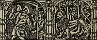 Picture 59 of 179 from Biblia pauperum, conteynynge thirty and eight wodecuttes illustrating the liif, parablis, and miraclis offe oure blessid Lord & Saviour Jhesus Crist, with the proper descrypciouns therof extracted fro the originall texte offe Iohn Wiclif.. (1885), leaf 61