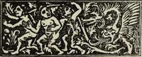 Picture 73 of 179 from Biblia pauperum, conteynynge thirty and eight wodecuttes illustrating the liif, parablis, and miraclis offe oure blessid Lord & Saviour Jhesus Crist, with the proper descrypciouns therof extracted fro the originall texte offe Iohn Wiclif.. (1885), leaf 72