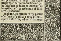 An illustration from Biblia pauperum, conteynynge thirty and eight wodecuttes illustrating the liif, parablis, and miraclis offe oure blessid Lord & Saviour Jhesus Crist, with the proper descrypciouns therof extracted fro the originall texte offe Iohn Wiclif.. (1885)