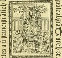 An illustration from Bibliografía de la lengua valenciana : o sea catálogo razonado por orden alfabético de autores de los libros, folletos, obras dramáticas, periódicos, coloquios, coplas, chistes, discursos, romances, alocuciones, cantares, gozes, etc., que escritos en lengua valenciana y bilingüe, han visto la luz pública desde el establecimiento de la imprenta en España hasta nuestros días (1915)
