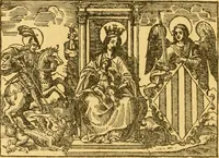 An illustration from Bibliografía de la lengua valenciana : o sea catálogo razonado por orden alfabético de autores de los libros, folletos, obras dramáticas, periódicos, coloquios, coplas, chistes, discursos, romances, alocuciones, cantares, gozes, etc., que escritos en lengua valenciana y bilingüe, han visto la luz pública desde el establecimiento de la imprenta en España hasta nuestros días (1915)