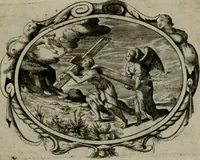 An illustration from Biblische Emblemata und Figuren : welche in den zweyen verneurten Stuben desz Hospitals zum heiligen Geist in Nürmberg allen Krancken zu sondern Trost anstatt der Schrifft sind vorgemalet worden. In Küpffer gestochen durch : Johanni Pfann .. (1626)