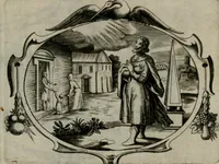 An illustration from Biblische Emblemata und Figuren : welche in den zweyen verneurten Stuben desz Hospitals zum heiligen Geist in Nürmberg allen Krancken zu sondern Trost anstatt der Schrifft sind vorgemalet worden. In Küpffer gestochen durch : Johanni Pfann .. (1626)