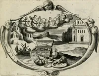 Picture 10 of 20 from Biblische Emblemata und Figuren : welche in den zweyen verneurten Stuben desz Hospitals zum heiligen Geist in Nürmberg allen Krancken zu sondern Trost anstatt der Schrifft sind vorgemalet worden. In Küpffer gestochen durch : Johanni Pfann .. (1626), leaf 24