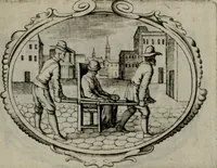 An illustration from Biblische Emblemata und Figuren : welche in den zweyen verneurten Stuben desz Hospitals zum heiligen Geist in Nürmberg allen Krancken zu sondern Trost anstatt der Schrifft sind vorgemalet worden. In Küpffer gestochen durch : Johanni Pfann .. (1626)
