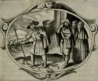 An illustration from Biblische Emblemata und Figuren : welche in den zweyen verneurten Stuben desz Hospitals zum heiligen Geist in Nürmberg allen Krancken zu sondern Trost anstatt der Schrifft sind vorgemalet worden. In Küpffer gestochen durch : Johanni Pfann .. (1626)