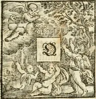 An illustration from Biblisches Engel- u[nd] Kunst Werck : alles das jenige, was in heiliger göttlicher Schrifft Altes und Neuen Testaments von den heiligen Engeln Gottes dero erscheinungen tersichtungen bottschaffte[n] u[nd] gesandschaffte[n], auf mancherley Art und Weise auss Göttlicher Verordnung zu finden ist ... : in zierlichen Kupffern, mit beijgefügten Teutschen Erklärungs und Andachts- Reimen vorstellend : mit Fleiss zusammen getragen, in Kupfer gestochen und verlegt (1694)