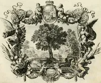 An illustration from Biblisches Engel- u[nd] Kunst Werck : alles das jenige, was in heiliger göttlicher Schrifft Altes und Neuen Testaments von den heiligen Engeln Gottes dero erscheinungen tersichtungen bottschaffte[n] u[nd] gesandschaffte[n], auf mancherley Art und Weise auss Göttlicher Verordnung zu finden ist ... : in zierlichen Kupffern, mit beijgefügten Teutschen Erklärungs und Andachts- Reimen vorstellend : mit Fleiss zusammen getragen, in Kupfer gestochen und verlegt (1694)