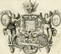 An illustration from Biblisches Engel- u[nd] Kunst Werck : alles das jenige, was in heiliger göttlicher Schrifft Altes und Neuen Testaments von den heiligen Engeln Gottes dero erscheinungen tersichtungen bottschaffte[n] u[nd] gesandschaffte[n], auf mancherley Art und Weise auss Göttlicher Verordnung zu finden ist ... : in zierlichen Kupffern, mit beijgefügten Teutschen Erklärungs und Andachts- Reimen vorstellend : mit Fleiss zusammen getragen, in Kupfer gestochen und verlegt (1694)