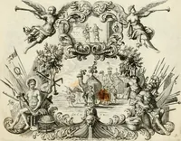 An illustration from Biblisches Engel- u[nd] Kunst Werck : alles das jenige, was in heiliger göttlicher Schrifft Altes und Neuen Testaments von den heiligen Engeln Gottes dero erscheinungen tersichtungen bottschaffte[n] u[nd] gesandschaffte[n], auf mancherley Art und Weise auss Göttlicher Verordnung zu finden ist ... : in zierlichen Kupffern, mit beijgefügten Teutschen Erklärungs und Andachts- Reimen vorstellend : mit Fleiss zusammen getragen, in Kupfer gestochen und verlegt (1694)