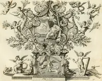 An illustration from Biblisches Engel- u[nd] Kunst Werck : alles das jenige, was in heiliger göttlicher Schrifft Altes und Neuen Testaments von den heiligen Engeln Gottes dero erscheinungen tersichtungen bottschaffte[n] u[nd] gesandschaffte[n], auf mancherley Art und Weise auss Göttlicher Verordnung zu finden ist ... : in zierlichen Kupffern, mit beijgefügten Teutschen Erklärungs und Andachts- Reimen vorstellend : mit Fleiss zusammen getragen, in Kupfer gestochen und verlegt (1694)