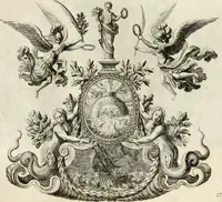 An illustration from Biblisches Engel- u[nd] Kunst Werck : alles das jenige, was in heiliger göttlicher Schrifft Altes und Neuen Testaments von den heiligen Engeln Gottes dero erscheinungen tersichtungen bottschaffte[n] u[nd] gesandschaffte[n], auf mancherley Art und Weise auss Göttlicher Verordnung zu finden ist ... : in zierlichen Kupffern, mit beijgefügten Teutschen Erklärungs und Andachts- Reimen vorstellend : mit Fleiss zusammen getragen, in Kupfer gestochen und verlegt (1694)