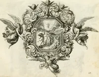 Picture 55 of 68 from Biblisches Engel- u[nd] Kunst Werck : alles das jenige, was in heiliger göttlicher Schrifft Altes und Neuen Testaments von den heiligen Engeln Gottes dero erscheinungen tersichtungen bottschaffte[n] u[nd] gesandschaffte[n], auf mancherley Art und Weise auss Göttlicher Verordnung zu finden ist ... : in zierlichen Kupffern, mit beijgefügten Teutschen Erklärungs und Andachts- Reimen vorstellend : mit Fleiss zusammen getragen, in Kupfer gestochen und verlegt (1694), leaf 70