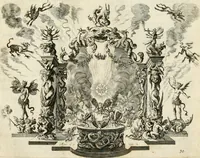 An illustration from Biblisches Engel- u[nd] Kunst Werck : alles das jenige, was in heiliger göttlicher Schrifft Altes und Neuen Testaments von den heiligen Engeln Gottes dero erscheinungen tersichtungen bottschaffte[n] u[nd] gesandschaffte[n], auf mancherley Art und Weise auss Göttlicher Verordnung zu finden ist ... : in zierlichen Kupffern, mit beijgefügten Teutschen Erklärungs und Andachts- Reimen vorstellend : mit Fleiss zusammen getragen, in Kupfer gestochen und verlegt (1694)