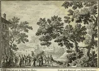 An illustration from Biblisches Engel- u. Kunst Werck : alles das jenige, was in heiliger göttlicher Schrifft Altes und Neuen Testaments von den heiligen Engels Gottes ... zu finden ist ... in zierlichen Kupffern, mit beygefüngten teutschen Erklärungs und Andachs-Reimen vorstellend (1705)