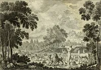 An illustration from Biblisches Engel- u. Kunst Werck : alles das jenige, was in heiliger göttlicher Schrifft Altes und Neuen Testaments von den heiligen Engels Gottes ... zu finden ist ... in zierlichen Kupffern, mit beygefüngten teutschen Erklärungs und Andachs-Reimen vorstellend (1705)