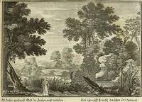 An illustration from Biblisches Engel- u. Kunst Werck : alles das jenige, was in heiliger göttlicher Schrifft Altes und Neuen Testaments von den heiligen Engels Gottes ... zu finden ist ... in zierlichen Kupffern, mit beygefüngten teutschen Erklärungs und Andachs-Reimen vorstellend (1705)