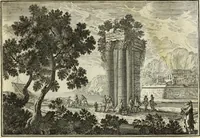 An illustration from Biblisches Engel- u. Kunst Werck : alles das jenige, was in heiliger göttlicher Schrifft Altes und Neuen Testaments von den heiligen Engels Gottes ... zu finden ist ... in zierlichen Kupffern, mit beygefüngten teutschen Erklärungs und Andachs-Reimen vorstellend (1705)