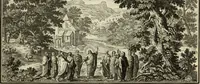 An illustration from Biblisches Engel- u. Kunst Werck : alles das jenige, was in heiliger göttlicher Schrifft Altes und Neuen Testaments von den heiligen Engels Gottes ... zu finden ist ... in zierlichen Kupffern, mit beygefüngten teutschen Erklärungs und Andachs-Reimen vorstellend (1705)