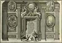An illustration from Biblisches Engel- u. Kunst Werck : alles das jenige, was in heiliger göttlicher Schrifft Altes und Neuen Testaments von den heiligen Engels Gottes ... zu finden ist ... in zierlichen Kupffern, mit beygefüngten teutschen Erklärungs und Andachs-Reimen vorstellend (1705)