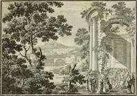 An illustration from Biblisches Engel- u. Kunst Werck : alles das jenige, was in heiliger göttlicher Schrifft Altes und Neuen Testaments von den heiligen Engels Gottes ... zu finden ist ... in zierlichen Kupffern, mit beygefüngten teutschen Erklärungs und Andachs-Reimen vorstellend (1705)