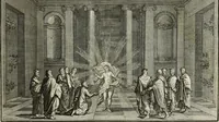 An illustration from Biblisches Engel- u. Kunst Werck : alles das jenige, was in heiliger göttlicher Schrifft Altes und Neuen Testaments von den heiligen Engels Gottes ... zu finden ist ... in zierlichen Kupffern, mit beygefüngten teutschen Erklärungs und Andachs-Reimen vorstellend (1705)