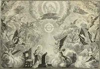 An illustration from Biblisches Engel- u. Kunst Werck : alles das jenige, was in heiliger göttlicher Schrifft Altes und Neuen Testaments von den heiligen Engels Gottes ... zu finden ist ... in zierlichen Kupffern, mit beygefüngten teutschen Erklärungs und Andachs-Reimen vorstellend (1705)