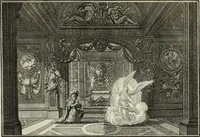 An illustration from Biblisches Engel- u. Kunst Werck : alles das jenige, was in heiliger göttlicher Schrifft Altes und Neuen Testaments von den heiligen Engels Gottes ... zu finden ist ... in zierlichen Kupffern, mit beygefüngten teutschen Erklärungs und Andachs-Reimen vorstellend (1705)