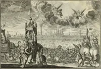 An illustration from Biblisches Engel- u. Kunst Werck : alles das jenige, was in heiliger göttlicher Schrifft Altes und Neuen Testaments von den heiligen Engels Gottes ... zu finden ist ... in zierlichen Kupffern, mit beygefüngten teutschen Erklärungs und Andachs-Reimen vorstellend (1705)