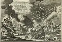 An illustration from Biblisches Engel- u. Kunst Werck : alles das jenige, was in heiliger göttlicher Schrifft Altes und Neuen Testaments von den heiligen Engels Gottes ... zu finden ist ... in zierlichen Kupffern, mit beygefüngten teutschen Erklärungs und Andachs-Reimen vorstellend (1705)