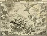 An illustration from Biblisches Engel- u. Kunst Werck : alles das jenige, was in heiliger göttlicher Schrifft Altes und Neuen Testaments von den heiligen Engels Gottes ... zu finden ist ... in zierlichen Kupffern, mit beygefüngten teutschen Erklärungs und Andachs-Reimen vorstellend (1705)