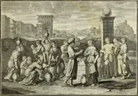 An illustration from Biblisches Engel- u. Kunst Werck : alles das jenige, was in heiliger göttlicher Schrifft Altes und Neuen Testaments von den heiligen Engels Gottes ... zu finden ist ... in zierlichen Kupffern, mit beygefüngten teutschen Erklärungs und Andachs-Reimen vorstellend (1705)