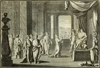 An illustration from Biblisches Engel- u. Kunst Werck : alles das jenige, was in heiliger göttlicher Schrifft Altes und Neuen Testaments von den heiligen Engels Gottes ... zu finden ist ... in zierlichen Kupffern, mit beygefüngten teutschen Erklärungs und Andachs-Reimen vorstellend (1705)
