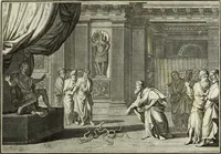 An illustration from Biblisches Engel- u. Kunst Werck : alles das jenige, was in heiliger göttlicher Schrifft Altes und Neuen Testaments von den heiligen Engels Gottes ... zu finden ist ... in zierlichen Kupffern, mit beygefüngten teutschen Erklärungs und Andachs-Reimen vorstellend (1705)