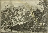 An illustration from Biblisches Engel- u. Kunst Werck : alles das jenige, was in heiliger göttlicher Schrifft Altes und Neuen Testaments von den heiligen Engels Gottes ... zu finden ist ... in zierlichen Kupffern, mit beygefüngten teutschen Erklärungs und Andachs-Reimen vorstellend (1705)