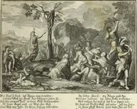 An illustration from Biblisches Engel- u. Kunst Werck : alles das jenige, was in heiliger göttlicher Schrifft Altes und Neuen Testaments von den heiligen Engels Gottes ... zu finden ist ... in zierlichen Kupffern, mit beygefüngten teutschen Erklärungs und Andachs-Reimen vorstellend (1705)