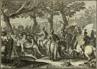 An illustration from Biblisches Engel- u. Kunst Werck : alles das jenige, was in heiliger göttlicher Schrifft Altes und Neuen Testaments von den heiligen Engels Gottes ... zu finden ist ... in zierlichen Kupffern, mit beygefüngten teutschen Erklärungs und Andachs-Reimen vorstellend (1705)