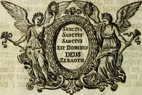 An illustration from Biblisches Engel- u. Kunst Werck : alles das jenige, was in heiliger göttlicher Schrifft Altes und Neuen Testaments von den heiligen Engels Gottes ... zu finden ist ... in zierlichen Kupffern, mit beygefüngten teutschen Erklärungs und Andachs-Reimen vorstellend (1705)